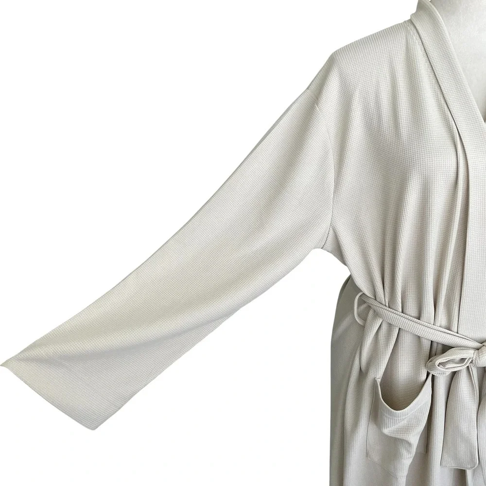 Line and Dot Waffle‎ Knit Robe L/XL Beige Resort Coastal Pockets Lounge Comfort